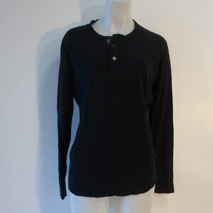 Mens Wings + Horns Black Henley Long Sleeve Top L